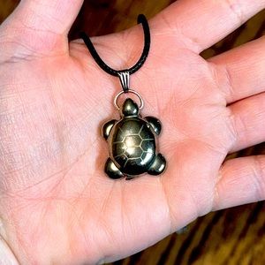 Handmade pyrite turtle necklace crystal gem stone healing witch pendant boho